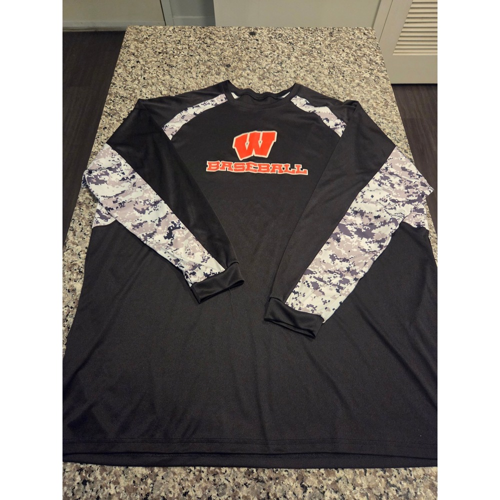 Badger Sport Baseball Shirt Mens 3XL Black Digital Camo Long Sleeve Performance